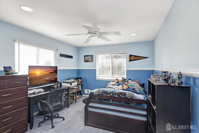40 Forest Garden Dr, Old Bridge, NJ 07747 - carpeted bedroom featuring multiple windows, a desk, ceiling fan, and recessed lighting