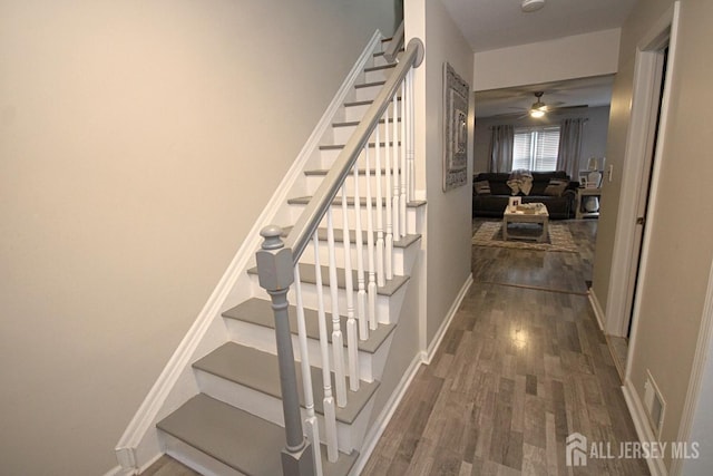 54 Highview Dr, Woodbridge Proper, NJ 07095 - staircase with wood finished floors and ceiling fan