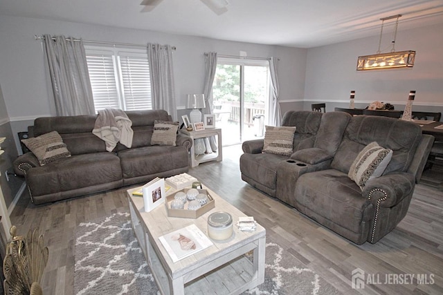 54 Highview Dr, Woodbridge Proper, NJ 07095 - living room featuring ceiling fan and light wood finished floors