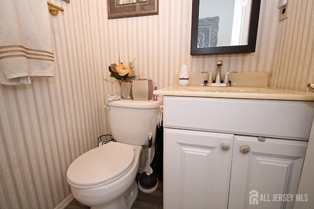 54 Highview Dr, Woodbridge Proper, NJ 07095 - half bath with wallpapered walls and vanity