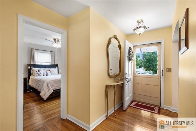 235 Brook Ave, North Plainfield, NJ 07060 - foyer featuring plenty of natural light, wood finished floors, and a ceiling fan