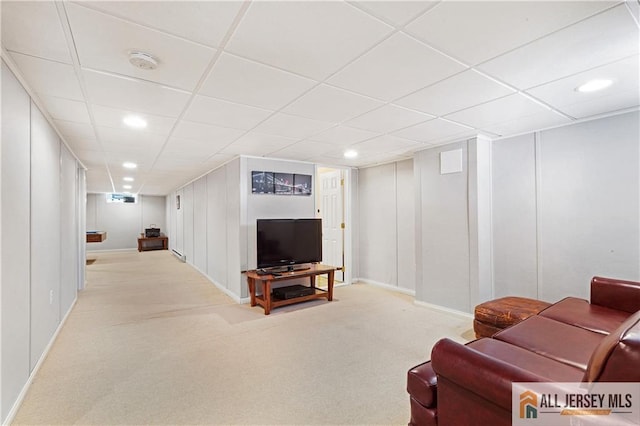 235 Brook Ave, North Plainfield, NJ 07060 - living room featuring carpet flooring, a paneled ceiling, and recessed lighting