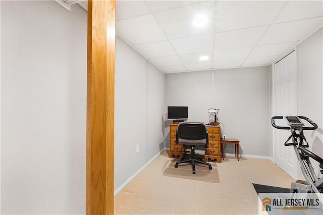 235 Brook Ave, North Plainfield, NJ 07060 - carpeted home office featuring a paneled ceiling and baseboards