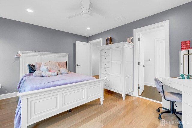 40 Cambridge Rd, Edison, NJ 08817 - bedroom featuring light wood-style floors, an office area, baseboards, recessed lighting, and ceiling fan