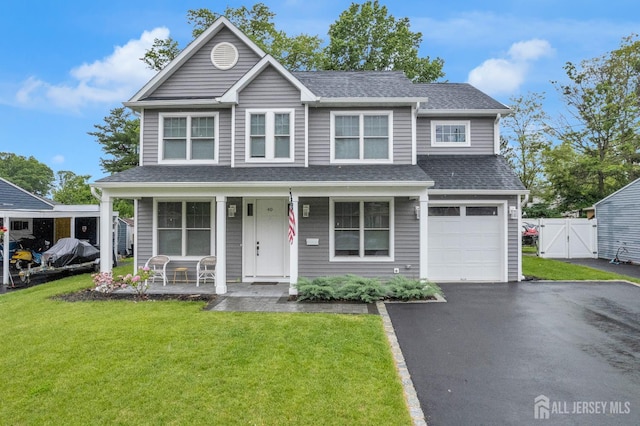 40 Cambridge Rd, Edison, NJ 08817 - view of front of property with a gate, covered porch, roof with shingles, asphalt driveway, and an attached garage