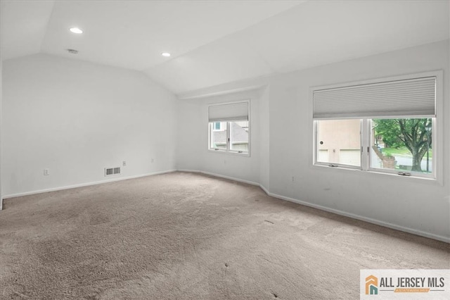 124 Kingsland Cir S, Brunswick, NJ 08852 - unfurnished room with vaulted ceiling, carpet flooring, and recessed lighting