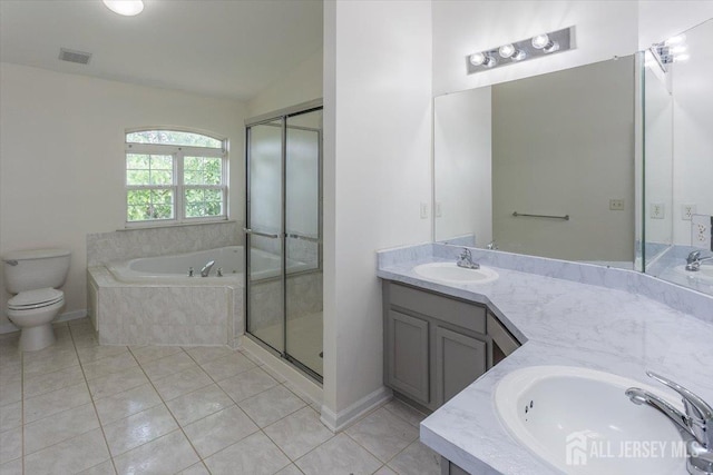 3 Rozalyn Ln, Old Bridge, NJ 08879 - bathroom featuring double vanity, a garden tub, tile patterned floors, and a shower stall