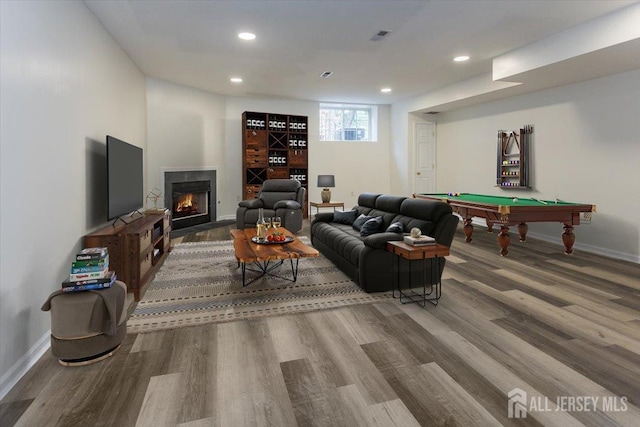 3 Rozalyn Ln, Old Bridge, NJ 08879 - living room featuring wood finished floors, recessed lighting, a fireplace, and pool table
