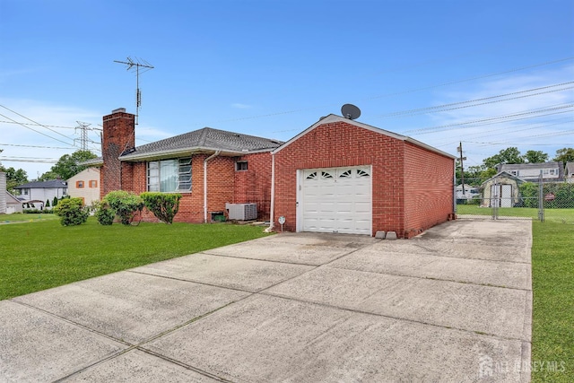 77 Manhattan Ave, Avenel, NJ 07001 - view of property exterior featuring driveway, brick siding, a garage, and a chimney