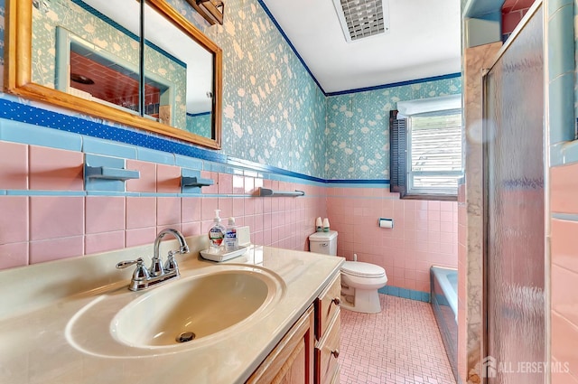 77 Manhattan Ave, Avenel, NJ 07001 - full bathroom featuring wallpapered walls, wainscoting, tile patterned flooring, a shower, and a bathtub