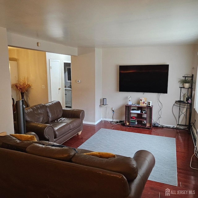 living room with dark wood-type flooring