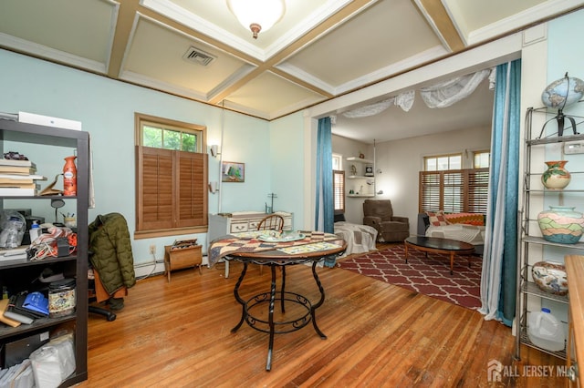 570 Main St, Metuchen, NJ 08840 - office featuring coffered ceiling, wood finished floors, healthy amount of natural light, and beam ceiling