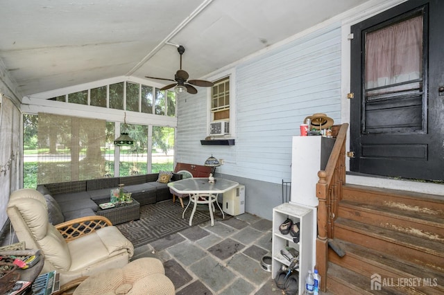 570 Main St, Metuchen, NJ 08840 - sunroom / solarium with vaulted ceiling, ceiling fan, healthy amount of natural light, and outdoor lounge area