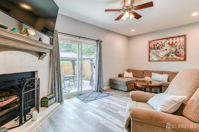 16 Jeanette Ct Unit 293, Jamesburg, NJ 08831 - living room featuring wood finished floors, ceiling fan, recessed lighting, and a fireplace