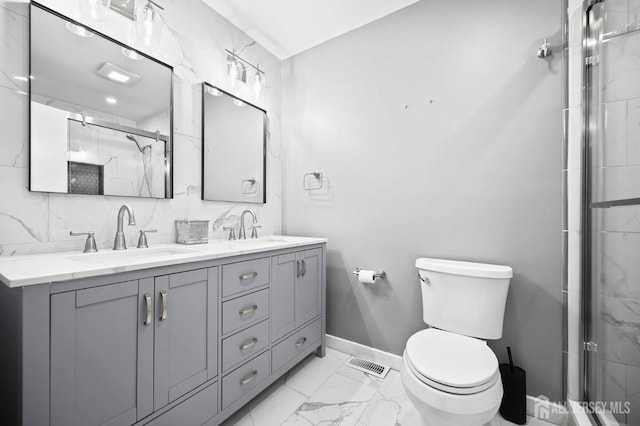 70 Lexington Cir, Old Bridge, NJ 07747 - full bath with marble finish floors, double vanity, and a stall shower