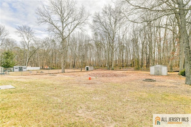 view of yard with a storage unit and an outdoor structure