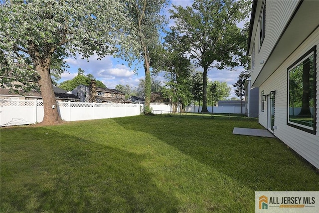 view of yard with a fenced backyard