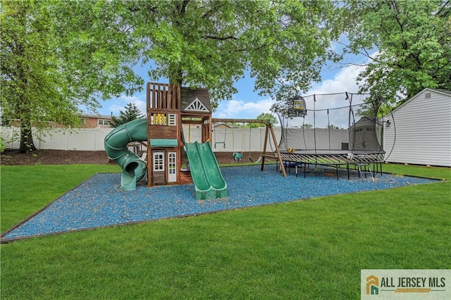 10 Buttonwood Dr, Old Bridge, NJ 08857 - view of jungle gym featuring a trampoline