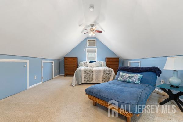 185 Rowland Pl, Woodbridge Proper, NJ 07095 - bedroom with lofted ceiling, carpet, and a ceiling fan