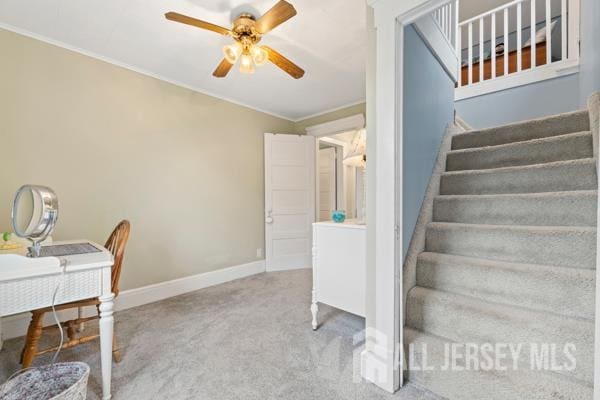185 Rowland Pl, Woodbridge Proper, NJ 07095 - carpeted office with ceiling fan and ornamental molding