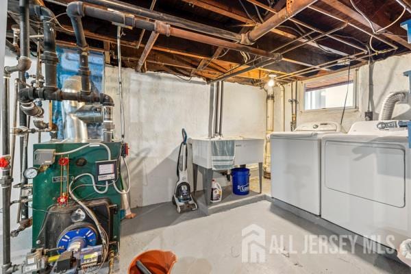 185 Rowland Pl, Woodbridge Proper, NJ 07095 - below grade area featuring independent washer and dryer and a heating unit