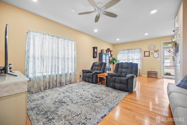 4 Holly Manor Ct, Helmetta, NJ 08828 - living room featuring ceiling fan, wood finished floors, and recessed lighting