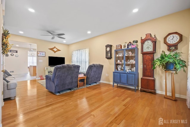 4 Holly Manor Ct, Helmetta, NJ 08828 - living area featuring ceiling fan, light wood-type flooring, and recessed lighting