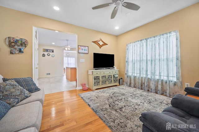 4 Holly Manor Ct, Helmetta, NJ 08828 - living area with a ceiling fan, wood finished floors, and recessed lighting