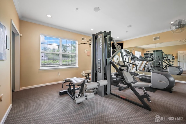 4 Holly Manor Ct, Helmetta, NJ 08828 - gym with crown molding, carpet, and recessed lighting