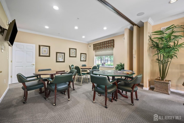 4 Holly Manor Ct, Helmetta, NJ 08828 - dining area featuring crown molding, carpet floors, and recessed lighting