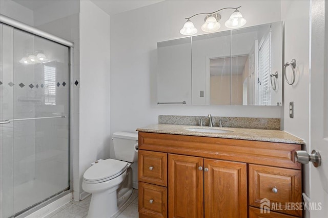 450 Saint Giles Ct, Franklin Twsp, NJ 08873 - full bath featuring toilet, vanity, a shower stall, and tile patterned flooring