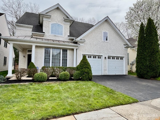 165 Einstein Way E, Windsor, NJ 08512 - traditional-style house with a standing seam roof, aphalt driveway, an attached garage, roof with shingles, and a front lawn