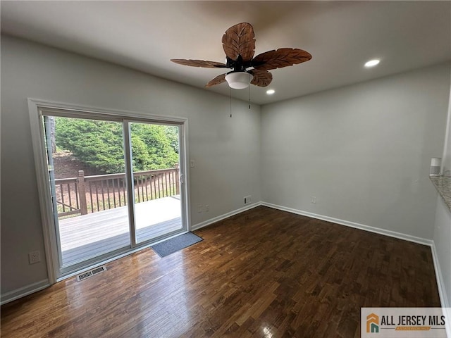 3205 Hana Rd, Edison, NJ 08817 - empty room featuring dark wood-style floors, a ceiling fan, and recessed lighting