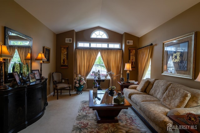 263 Valencia Dr, Monroe, NJ 08831 - living area featuring light colored carpet and vaulted ceiling