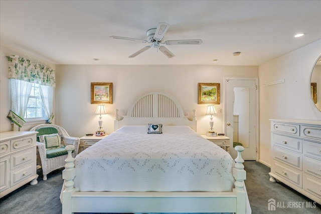 64 Annette Dr, Edison, NJ 08820 - bedroom with dark colored carpet and a ceiling fan