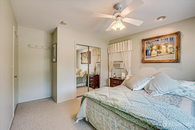 64 Annette Dr, Edison, NJ 08820 - bedroom featuring a closet, light colored carpet, a ceiling fan, cooling unit, and recessed lighting