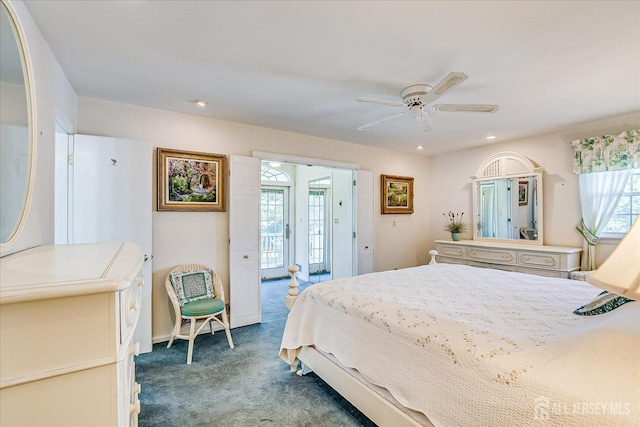 64 Annette Dr, Edison, NJ 08820 - bedroom with dark carpet, multiple windows, recessed lighting, and ceiling fan