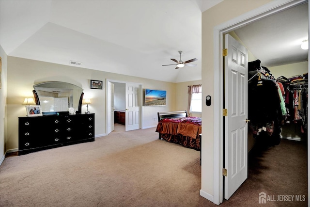 2 Eddie Ct, South Brunswick, NJ 08810 - bedroom featuring carpet, a spacious closet, baseboards, lofted ceiling, and ceiling fan