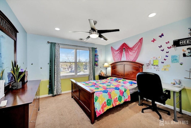 2 Eddie Ct, South Brunswick, NJ 08810 - bedroom featuring light carpet, an office area, baseboards, recessed lighting, and a ceiling fan