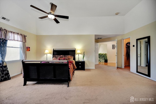 2 Eddie Ct, South Brunswick, NJ 08810 - bedroom with carpet floors, baseboards, high vaulted ceiling, and a ceiling fan