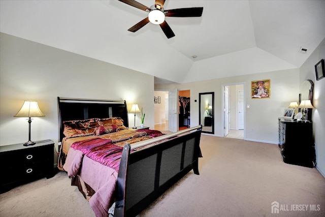2 Eddie Ct, South Brunswick, NJ 08810 - bedroom with light colored carpet, a spacious closet, lofted ceiling, baseboards, and a ceiling fan