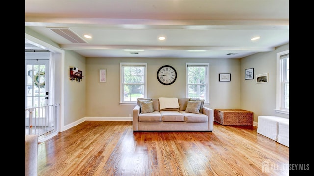 3 Mayfield Pl, Metuchen, NJ 08840 - living room featuring beamed ceiling, wood finished floors, and recessed lighting