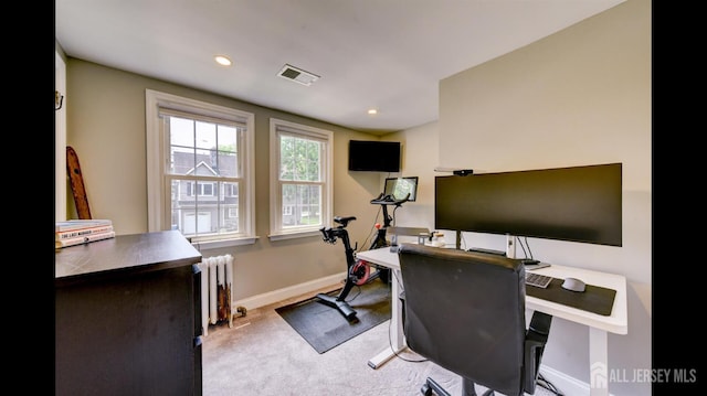 3 Mayfield Pl, Metuchen, NJ 08840 - home office featuring radiator heating unit, carpet floors, and recessed lighting