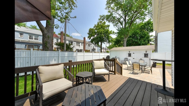 3 Mayfield Pl, Metuchen, NJ 08840 - wooden terrace with outdoor dining space, a fenced backyard, and a residential view