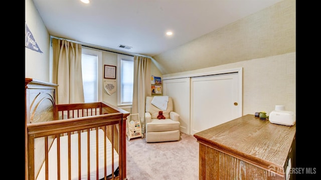 3 Mayfield Pl, Metuchen, NJ 08840 - bedroom featuring carpet floors, vaulted ceiling, a closet, and recessed lighting