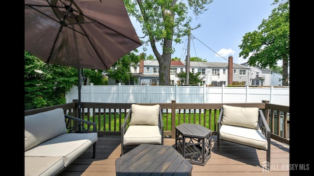 3 Mayfield Pl, Metuchen, NJ 08840 - wooden deck featuring a fenced backyard, a residential view, and outdoor lounge area