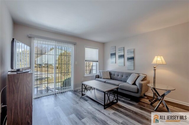 living room featuring baseboards and wood finished floors