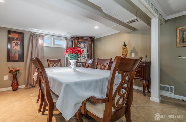 1565 W 6th St, Piscataway, NJ 08854 - dining area with ornamental molding, light tile patterned floors, and recessed lighting
