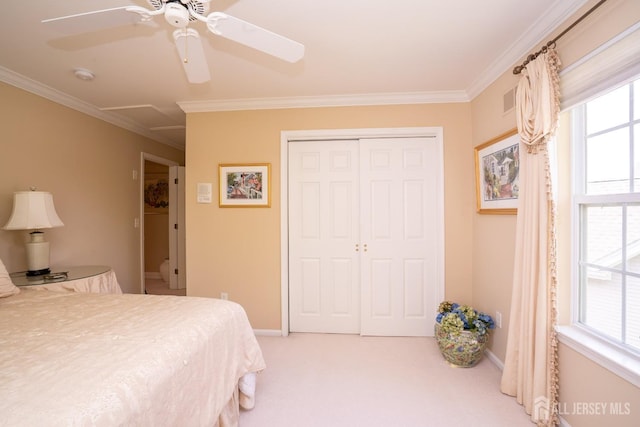 16 Baltusrol Ct, Monroe, NJ 08831 - bedroom with ornamental molding, a closet, light colored carpet, baseboards, and multiple windows