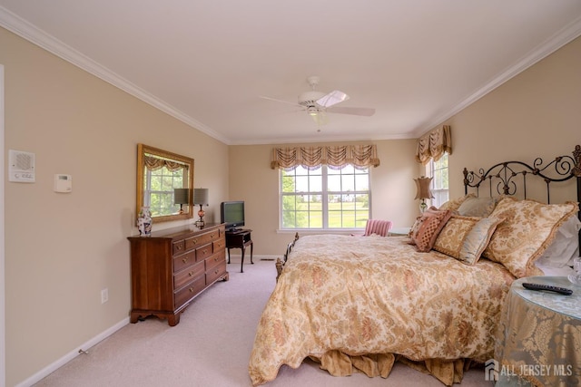 16 Baltusrol Ct, Monroe, NJ 08831 - bedroom with crown molding, baseboards, light carpet, and a ceiling fan